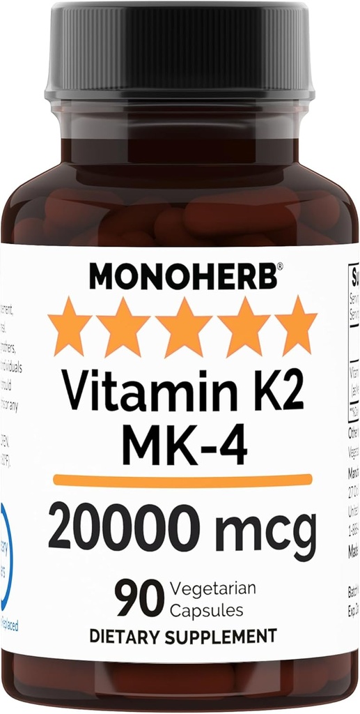 MONOHERB Vitamin K2 as Menatetrenone MK-4 20000 mcg per Capsule - 90 Veg Capsules