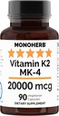 MONOHERB Vitamin K2 som Menatetrenone MK-4 20000 mcg per kapsel - 90 Veg kapsler