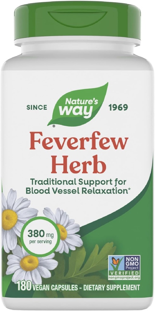 Nature 's Way Fevermoney Herb, Traditional Support for Blood Vasel Afslapning *, 380 mg per Serving, Non- GMO Project Verified, 180 Vegan Fevermoney Kapsler (Packaging May Vary)