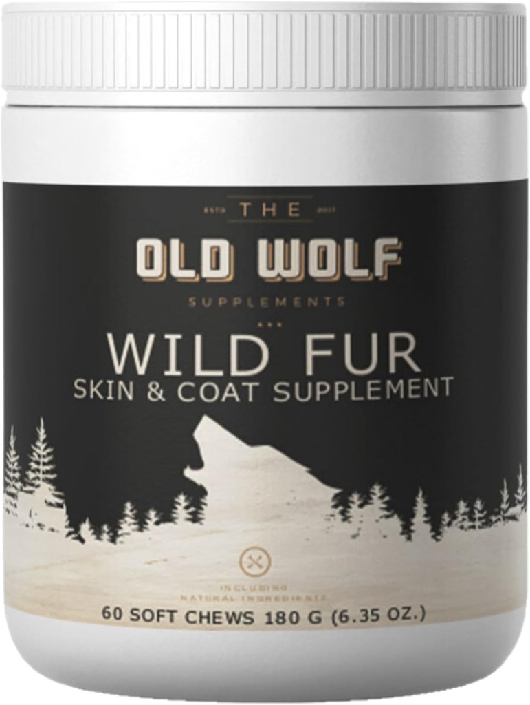 Wild Fur Skin and Coat Supplement for Dogs: for Itchy Skin, Hot Spots Treatment & Seasonal Allergies, Reduce Shedding, Improving Coat Shine - 60 Chews