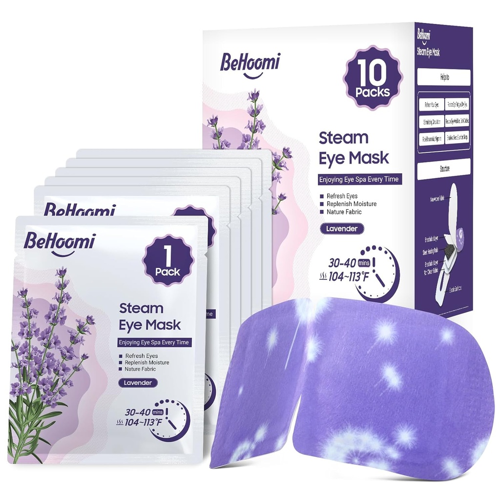 Steam Eye Mask, 10 pakker opvarmet Eye Mask, Selvopvarmet Disable SPA Varm Compress for Eye Sleep Mask, Lindrende fugtig varme Eye Masker, Rejse Essentials & Afslappende Gaver (Lavendel Senge)