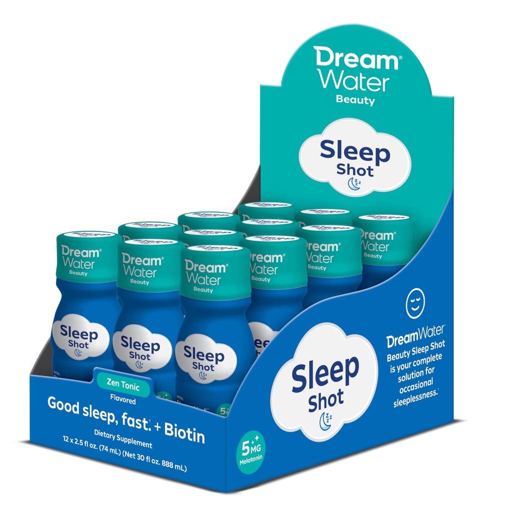Dream Water Beauty Sleep Aid Drikke Supplement; Melatonin 5mg, GABA, 5-HTP, Plus Biotin for sund hud, hår og negle; 2,5 oz flydende dvalesko, Zen Tonic 12-greve