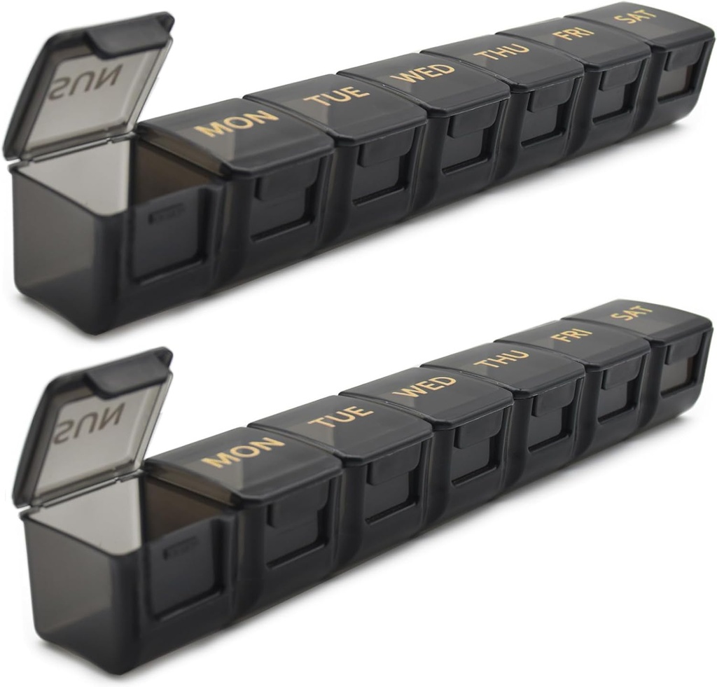 2 Pack Weekly Pill Organizer, Stor 7 dages Pill Case, Daily Vitamin Case Medicine Box, AM / PM Pill Containers for Medicine Supplements Fish Oil (sort & sort)