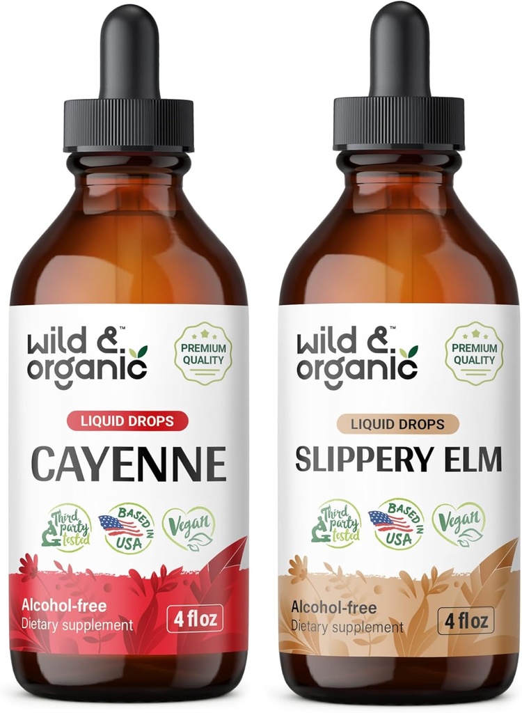 Wild & Organic Cayenne Pepper Tinktur 4 fl oz & Slippery Elm Tinktur 4 fl oz