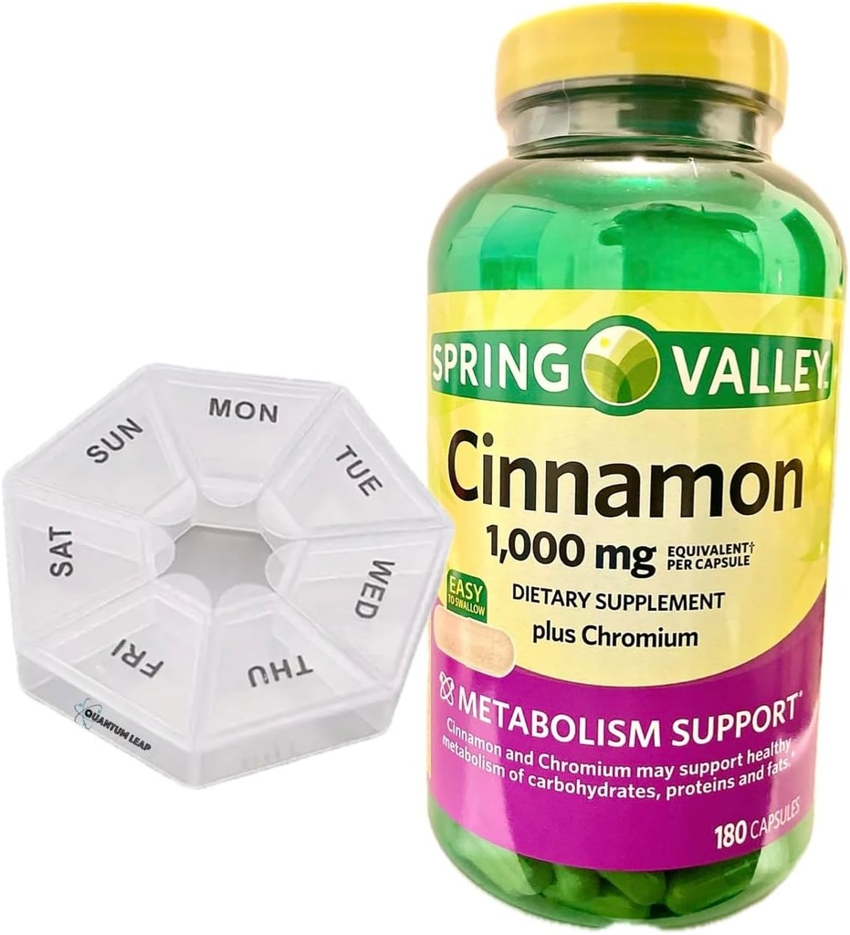 Ugentlig Pill Organizer, Inkluderer en Spring Valley kanel 1.000 mg, Kosttilskud, 180 kapsler.