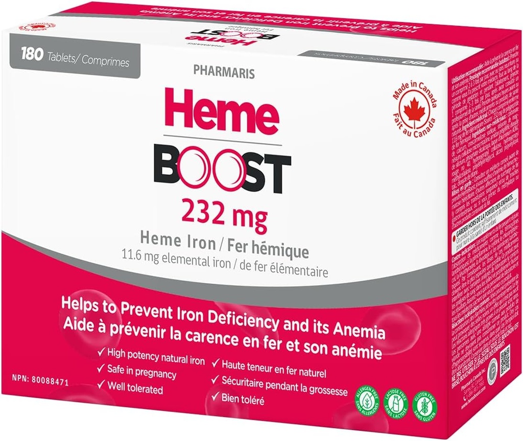 Hemeboost 11, 6 mg (23, 2 mg Heme Iron) I 180 tabletter I 124; høj potens Natural Iron Supplement I High Absorption & Gentle på Mave I jernpiller til voksne & Sikker til brug ved graviditet (3)