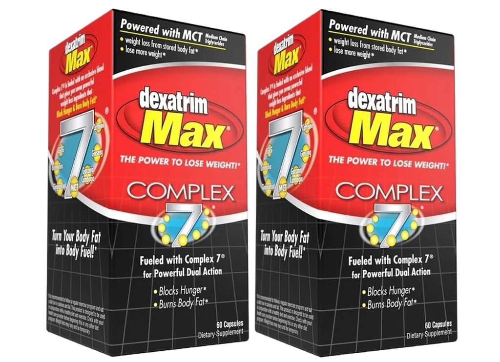ILIOS Dexatrim Max Complex- 7 ttesmå 124; Diet piller til tabe vægt - 7 kraftfulde ingredienser til at reducere sult & krop fedt, fedt brænder kosttilskud, vægttab piller til mænd og kvinder, 2 pakker w / 60 kapsler hver