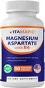 Vitamatic Magnesium Aspartate 400mg per Serving - 90 Vegetarian Capsules - Added B6 for Maximum Absorption - Supports Muscle, Joint, and Heart Health*