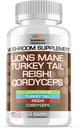 Stamiron Lions Mane Supplement Tyrkiet Tail Mushroom kapsler med Cordyceps Extract & Reishi svampe - Alt til Mushroom Gummies, Mushroom pulver, Mushroom kaffe - 90 Greve