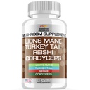 Stamiron Lions Mane Supplement Tyrkiet Tail Mushroom kapsler med Cordyceps Extract & Reishi svampe - Alt til Mushroom Gummies, Mushroom pulver, Mushroom kaffe - 90 Greve