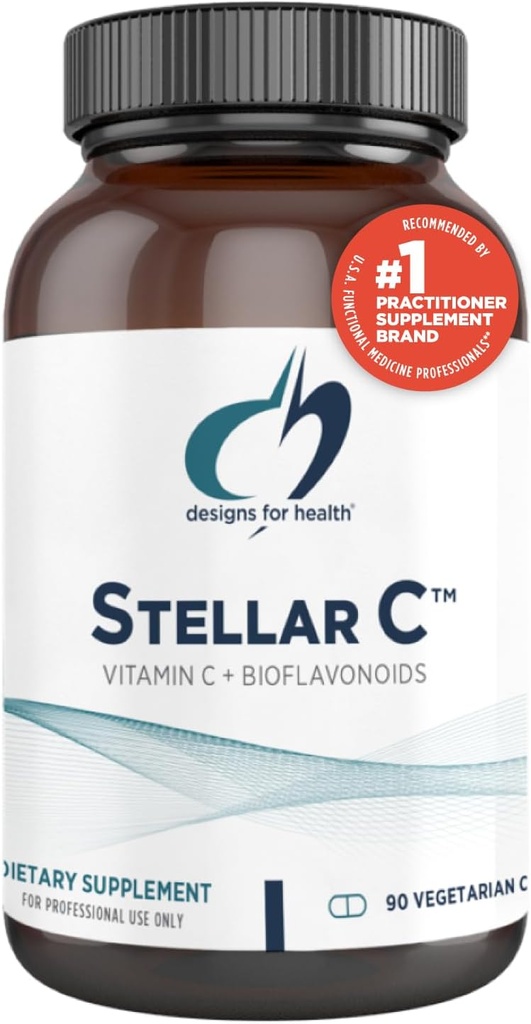 Design til sundhed Stellar C-vitamin + Quercetin kosttilskud - Citrus Bioflavonoider + Quercetin med C-vitamin og zink til forbedret immunforsvar og optimal absorption (90 kapsler)