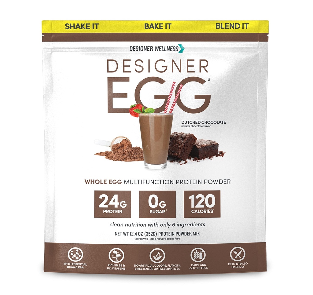Designer Wellness, Designer Egg, Natural Egg Yolk & White Protein Powder, Keto og Paleo Friendly, Low Calorie, Mindre fedt og Cholesterol, Hollandsk Chokolade, 12,4 Ounce