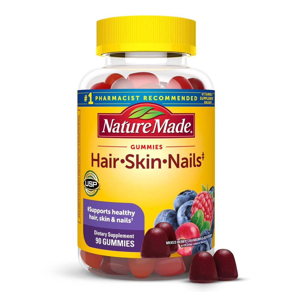 Natur lavet hår hud og negle med biotin 2500 mcg, Kosttilskud til sundt hår, hud & negle støtte, 90 gummies, 45 dages forsyning