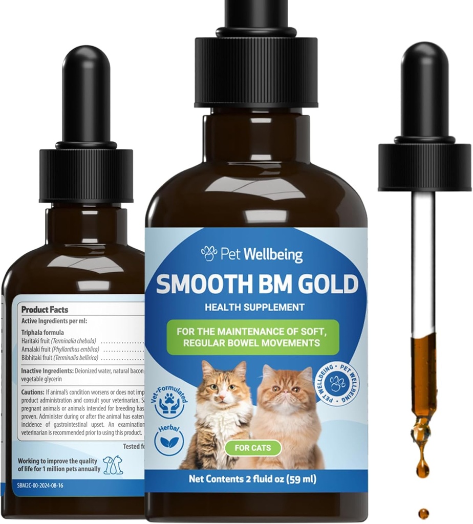 Pet Wellbeing Glat BM Guld til katte - mild Forstoppelse Relief for Felines - Natural Herbal Supplement 2 oz (59 ml)