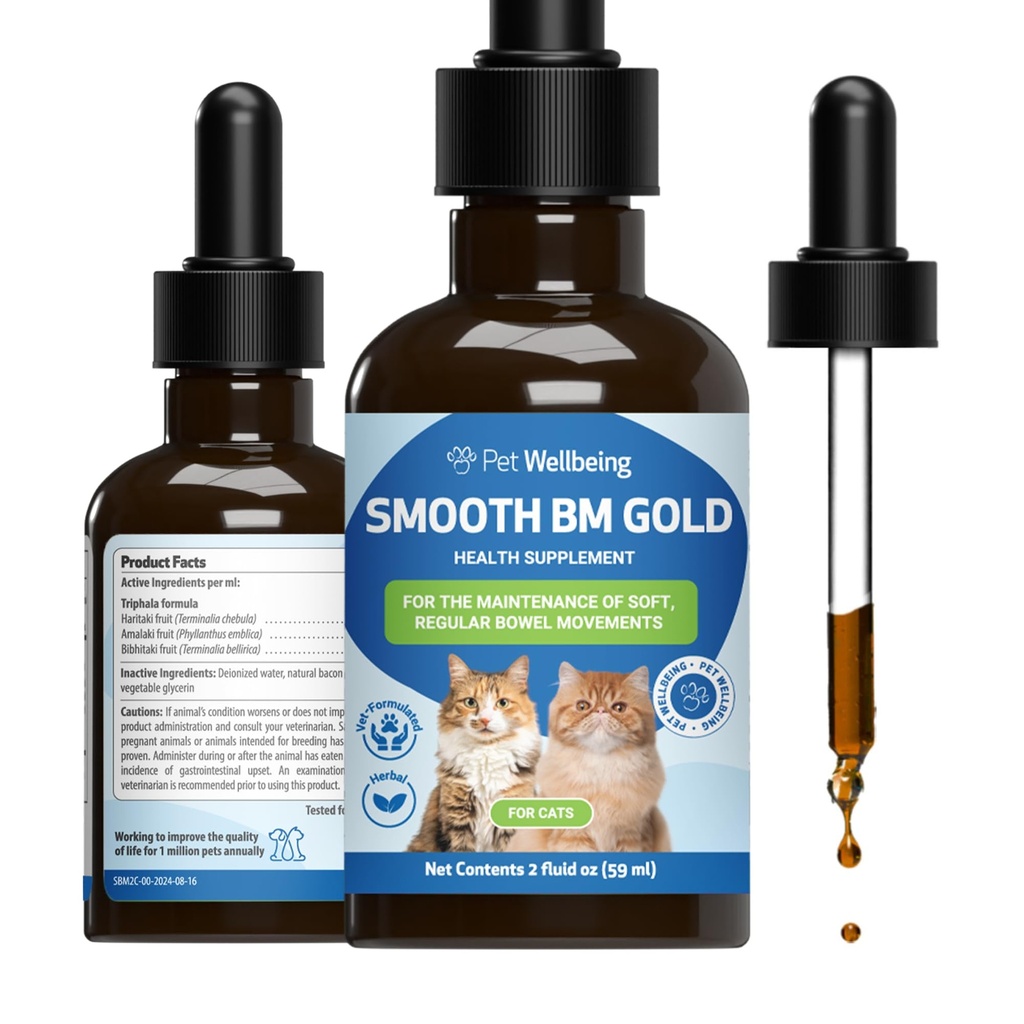 Pet Wellbeing Glat BM Guld til katte - mild Forstoppelse Relief for Felines - Natural Herbal Supplement 2 oz (59 ml)