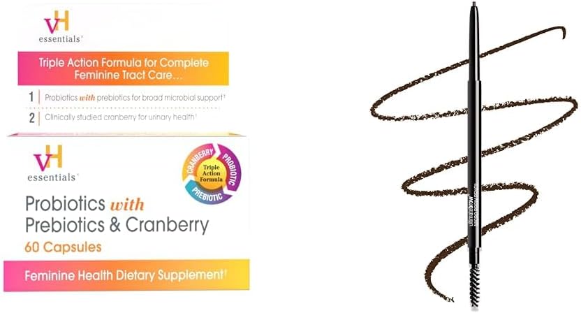 vH essentielle Probiotika med Prebiotika og Cranberry Feminin sundhed Supplement 60 Kapsler og våde n wild Ultimate Brow Micro Eyebrow Udtrækkelig blyant Mørk Brown Ultra Fine 1,5 mm Tip