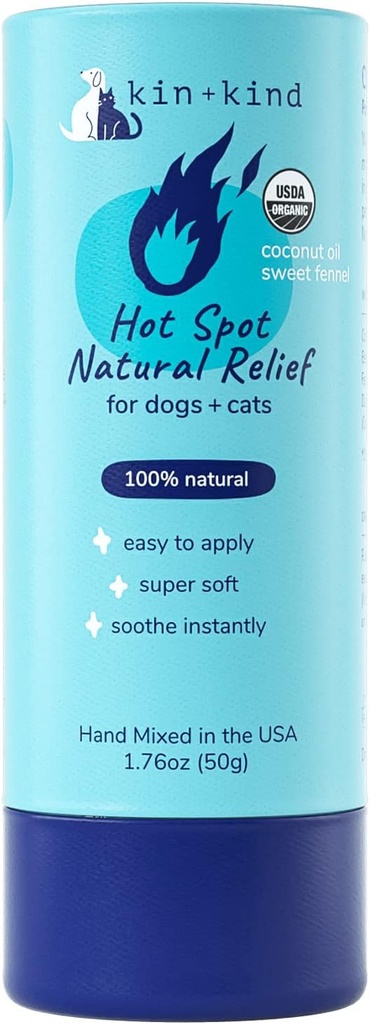 kin + kind Hot Spot Behandling for hunde og katte - Itch Relief, hud lindrende og healing Balm - Kokosolie, Bivoks, Sweet Fennel Oil - All Natural - Made in USA