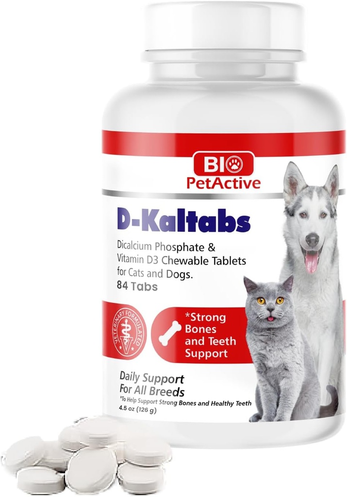 D- Kaltabs Phosphorus, Calcium Vitamin D3 tillæg til hunde & katte, Prenatal Pet Vitamin, Daglige Pet- Tabs, Stærk Nail, Tandstøtte, 84 tyggetabletter