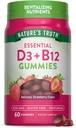 Nature 's Truth Vitamin D3 og B12 Gummies for admirals against 124; 60 Greve 124; Jordbær Flavor 124; Vegetar, Non- GMO & Gluten Free Supplement