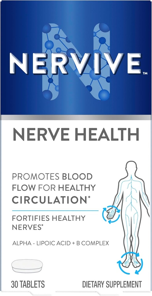 Nervive Nerve Health, Alpha Lipoic Acid, Fortify Nerve Health, sund nerve funktion, sund blodcirkulation, tillæg, tabletter, 30 tabletter