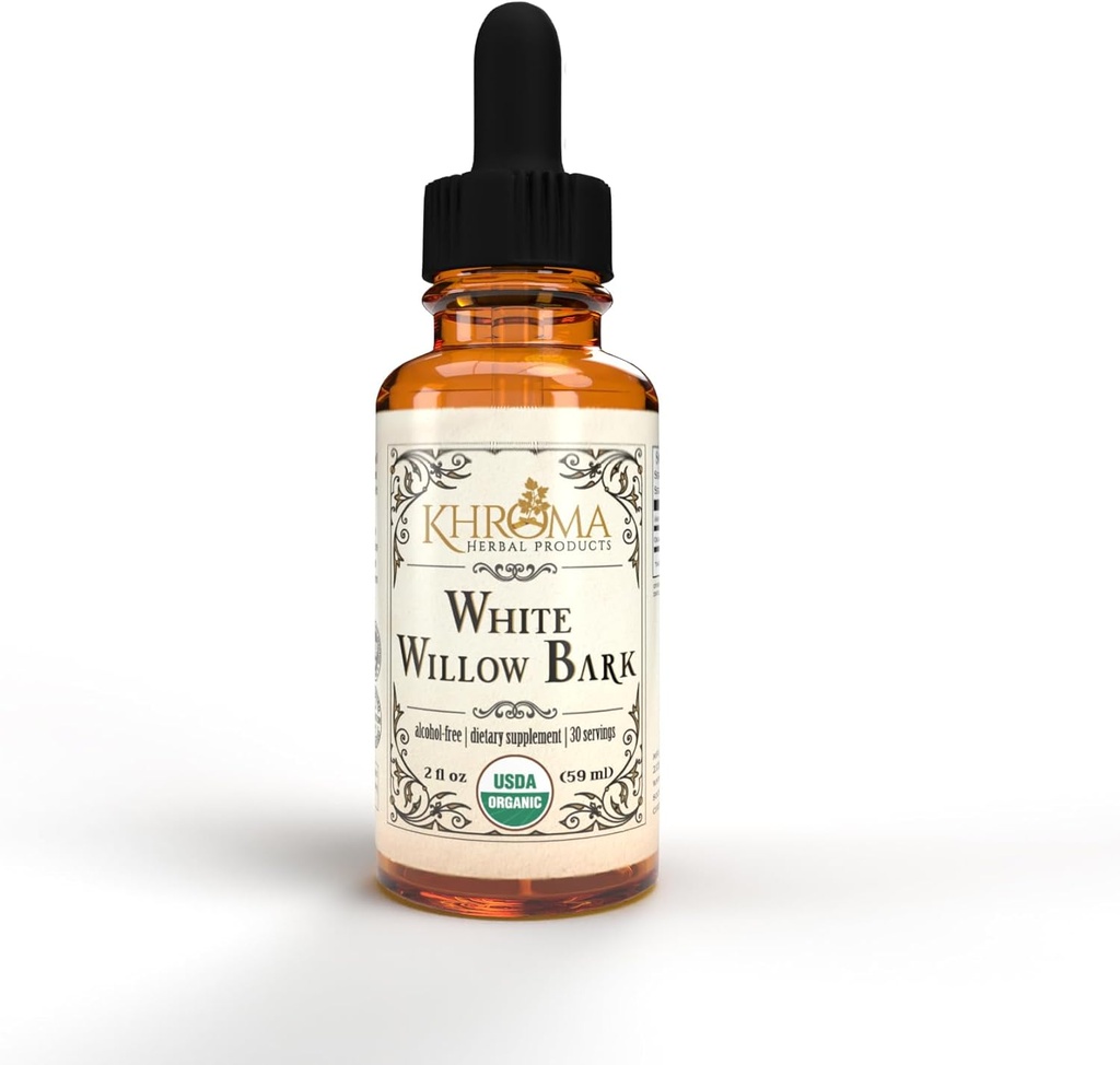 Khroma Herbal Produkter Organic White Willow Bark 30 Servering - 800 MG Per Servering - 2 FL OZ Væske i en glasflaske - Salix Alba
