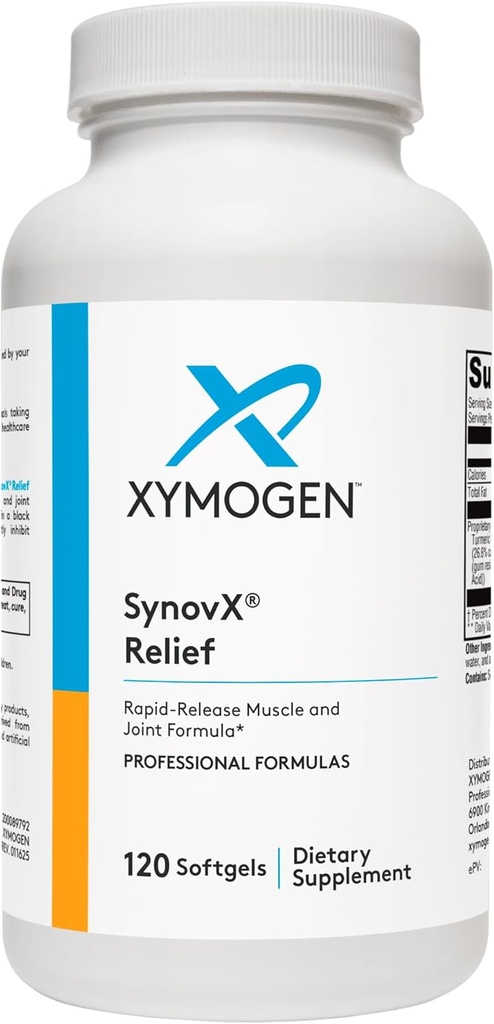 XYMOGEN SynovX Relief - Joint Support Supplement med Boswellia Serrata Extract + gurkemeje - Muskel og fælles Relief Kosttilskud - Vegan, Gluten Free og ikke-GMO (120 Softgels)