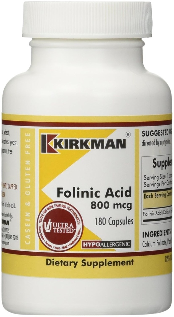 Kirkman Labs Folinsyre 800 mikrogram 180 kapsler
