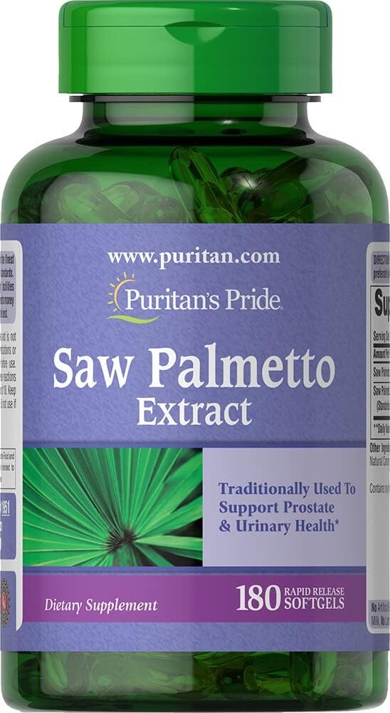 Puritans Pride Saw Palmetto Extract, understøtter urinfunktion og fremmer prostata heatlh, 180 Greve