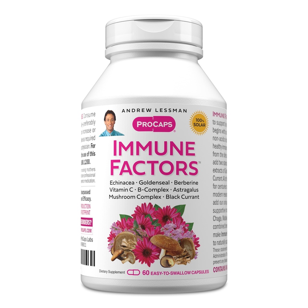 ANDREW LSSMAN immunfaktorer 60 kapsler - Echinacea, Goldenseal, C-vitamin, Astragalus, Berberine, Mushroom Blend, Black Currant. Understøtter og fremmer immunsystemet og naturlige forsvar