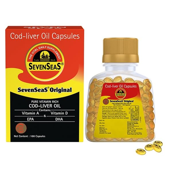 Seacod Cod- lever Oliekapsler, Omega-3 Fedtsyre, vitamin A, vitamin D 100 Kapsler