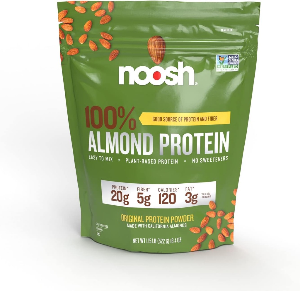 NOOSH Plant Based Mandel Protein Powder Unflavored 35 Gram - Vegan, Alle naturlige ingredienser, Non- GMO, Gluten Free, Kosher, Peanut Free, Soy Free, Dairy Free (Unflavored)