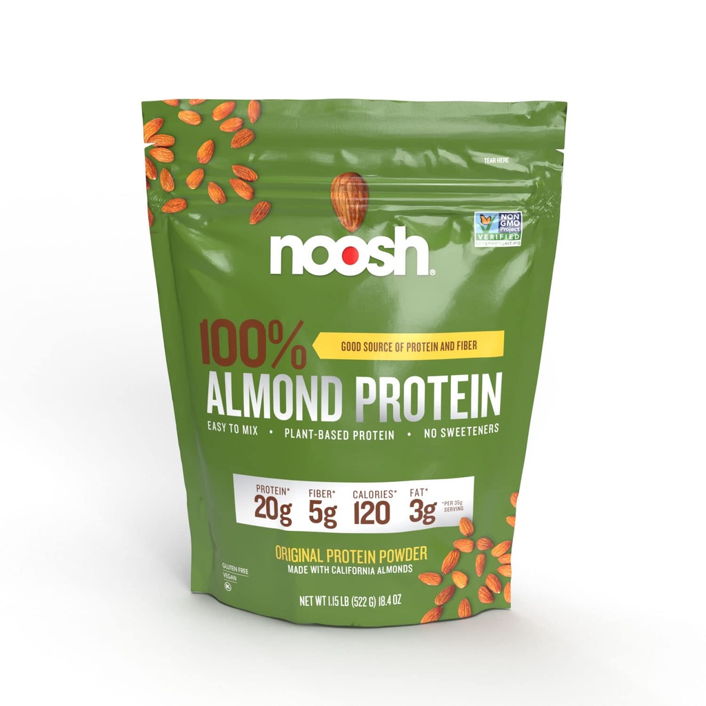 NOOSH Plant Based Mandel Protein Powder Unflavored 35 Gram - Vegan, Alle naturlige ingredienser, Non- GMO, Gluten Free, Kosher, Peanut Free, Soy Free, Dairy Free (Unflavored)