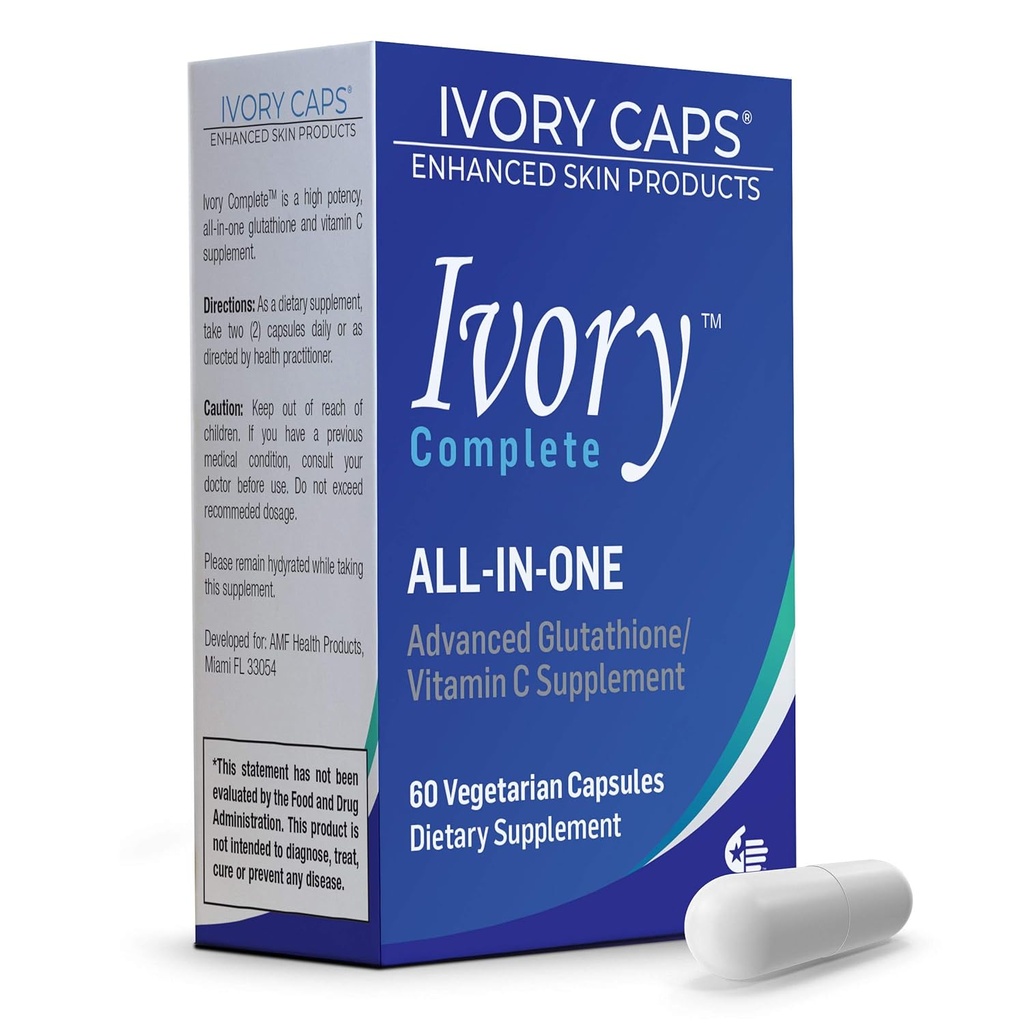 Ivory Caps Ivory Complete ALL- IN- ONE Advanced Glutathion / vitamin C tillæg med Alpha Lipoic Acid, Bearberry Extract og Green Tea Extract