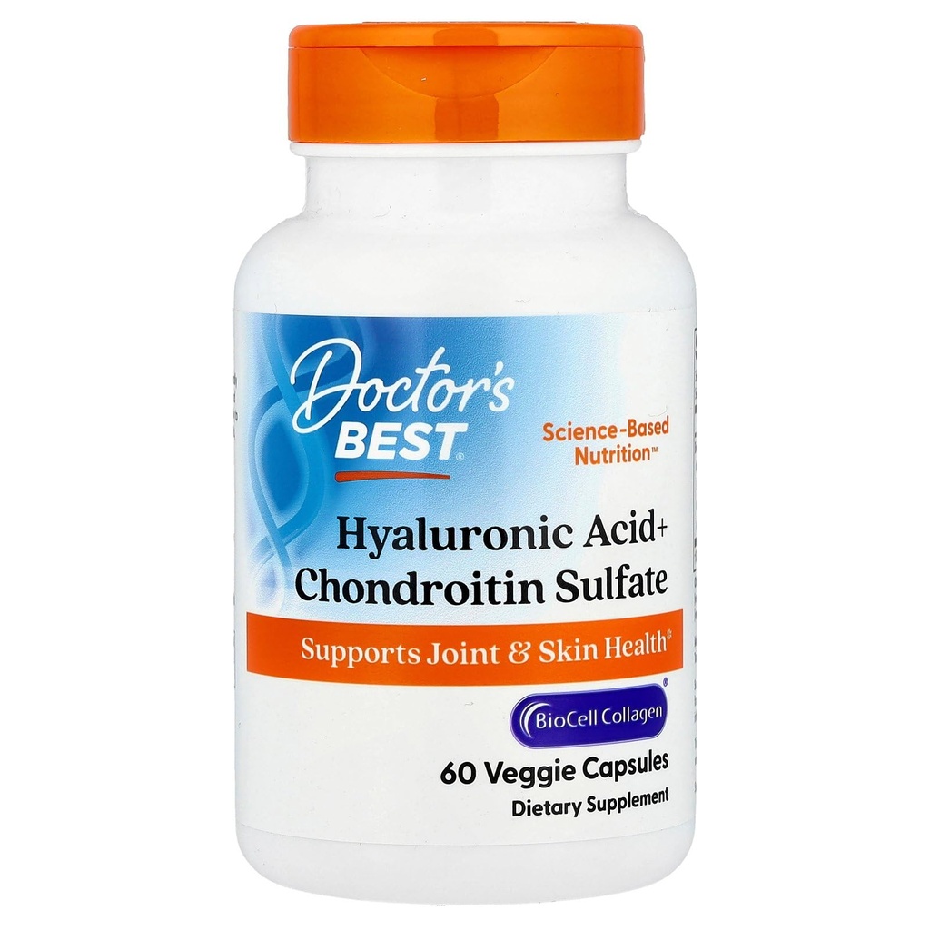 Læger Bedste Hyaluronsyre + Chondroitin Sulfate, Understøtter Joint & Hud Sundhed, Non- GMO, Gluten Free, Soy Free 60 Veggie Kapsler