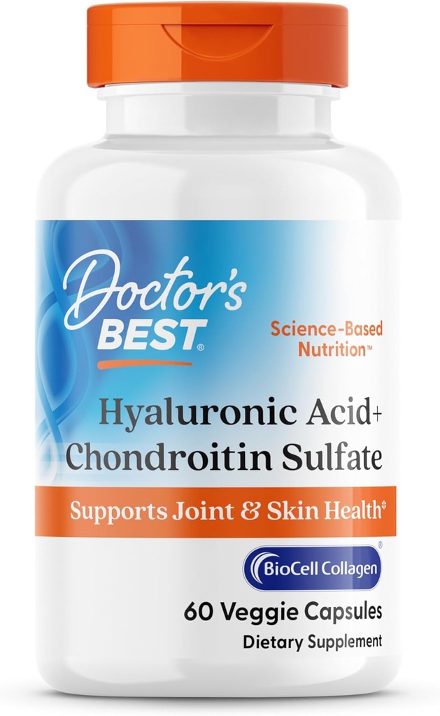 Læger Bedste Hyaluronsyre + Chondroitin Sulfate, Understøtter Joint & Hud Sundhed, Non- GMO, Gluten Free, Soy Free 60 Veggie Kapsler