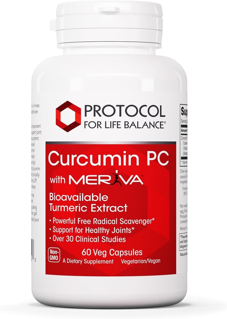 PROTOKOL FOR LIFE BALANCE Curcumin PC - med Phosphatidylcholin til absorption - fælles mobilitets-, fleksibilitets- og immunstøtte - gurkemeje - ikke-GMO & halal - 60 Veg kapsler