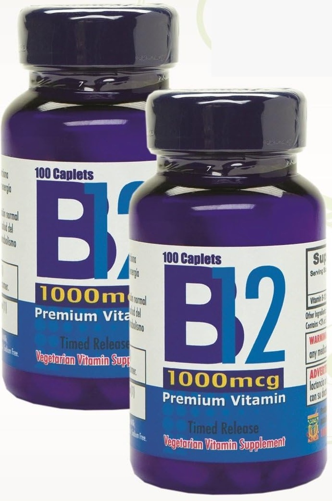 Nutrisalud Products Vitamina B12 de alta potencia, 1000mcg, Set de 2 frascos con 100 tabletas c / u. Combate Anemia, fatiga, aumenta la energia, revitaliza el sistema nervioso.