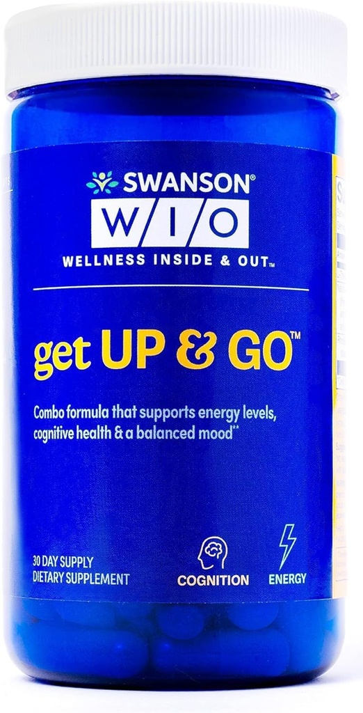 Swanson WIO få op & GO Cognition, Balanceret, Mere energi med grøn te, Green Coffee Bean, L- theanine, og Rhodiola, Vegan, Wellness, 60 Veggie kapsler (30-dages forsyning)