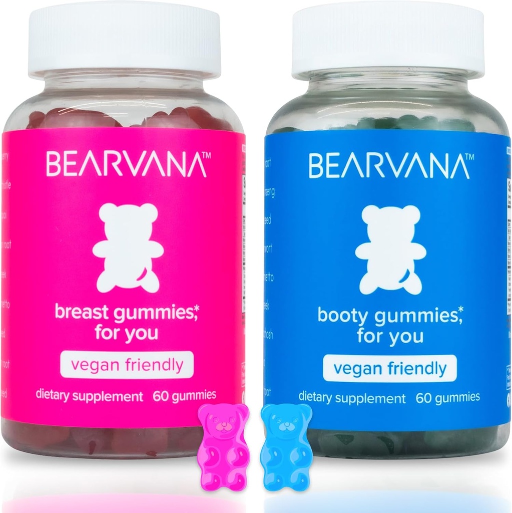 BEARVANA Top & Peach Support Combo Pack Gummies for Women Memory 124; 9 Urteudtræk herunder Fenugreek, Maca & Fennel Memory 124; Essential Vitamin Memory 124; Berry Flavor 124; 2-Pack (120 Gummies)