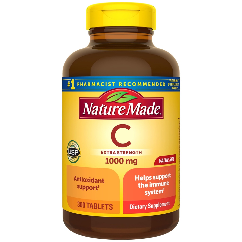 Nature Made Extra Strength C 1000 mg, Kosttilskud til immunforsvar, 300 tabletter, 300 dages forsyning