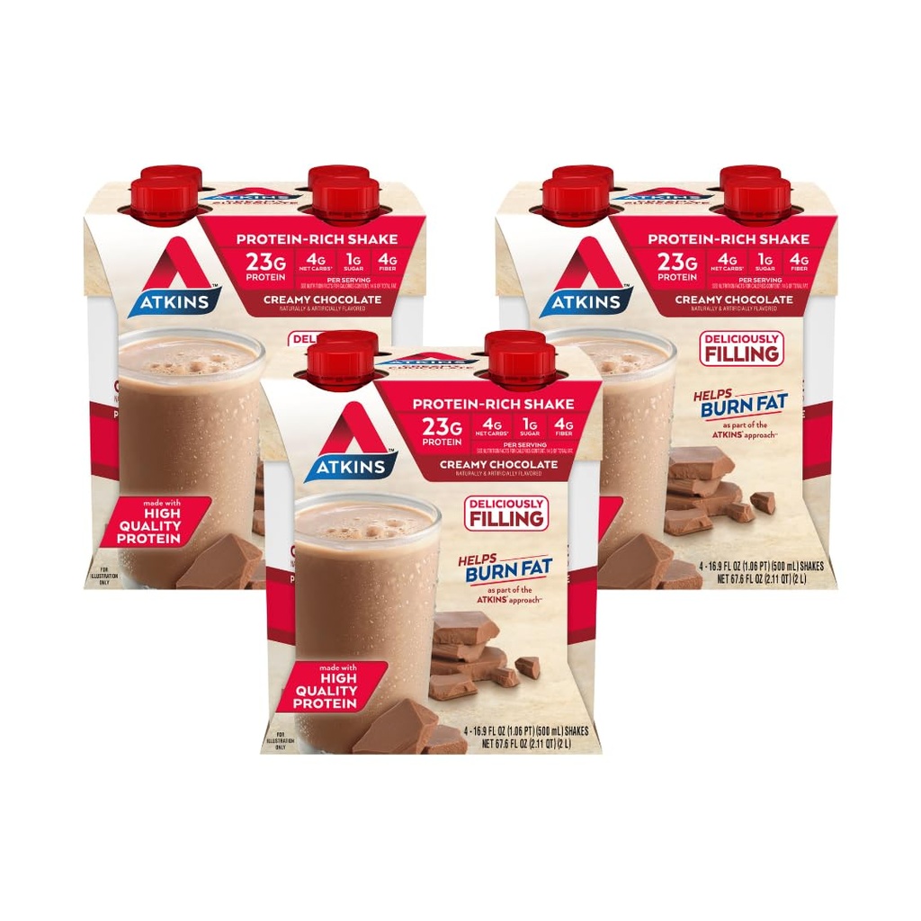 Atkins Creamy Chocolate Meal Størrelse Protein Shake, 23g Protein, Low Glycemic, 4g Net Carb, 1g Sukker, Keto Friendly, 12 Greve