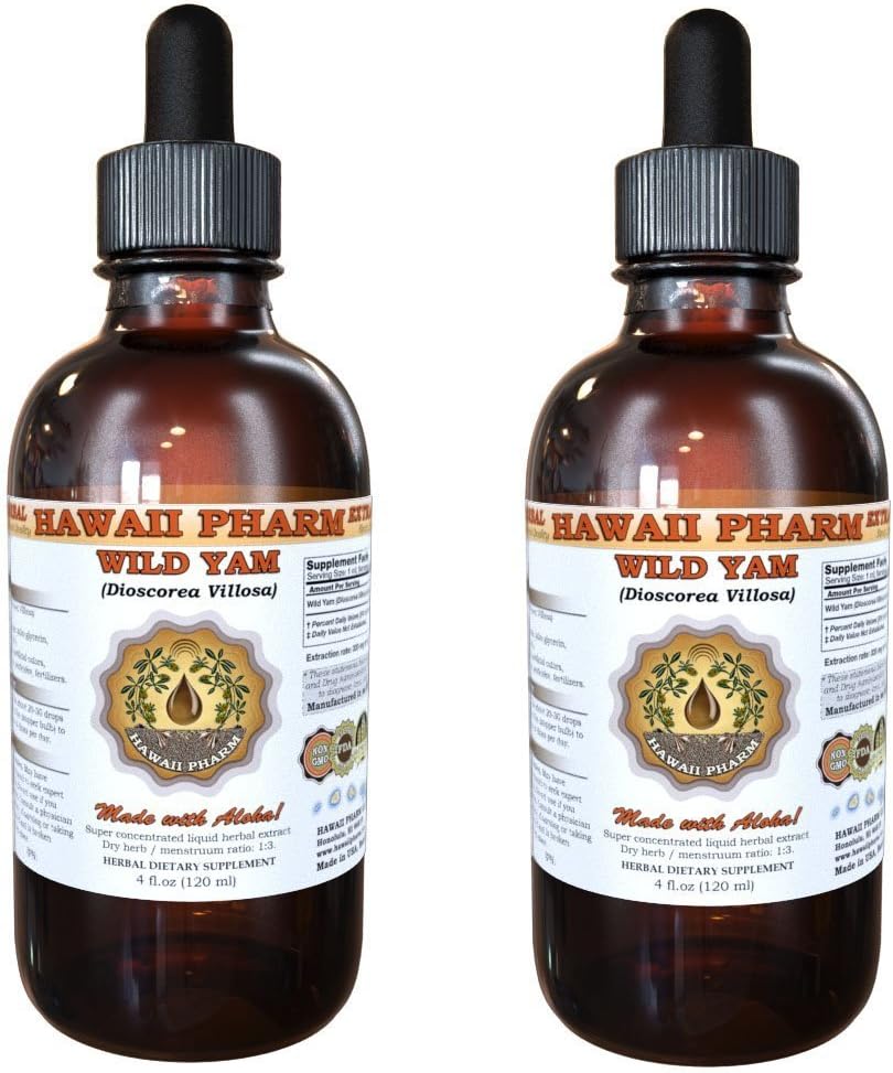 Wild Yam Liquid Extract, Wild Yam (Dioscorea Villosa) Tincture, Herbal Supplement, Hawaii Pharm, Lavet i USA, 2x2 fl.oz