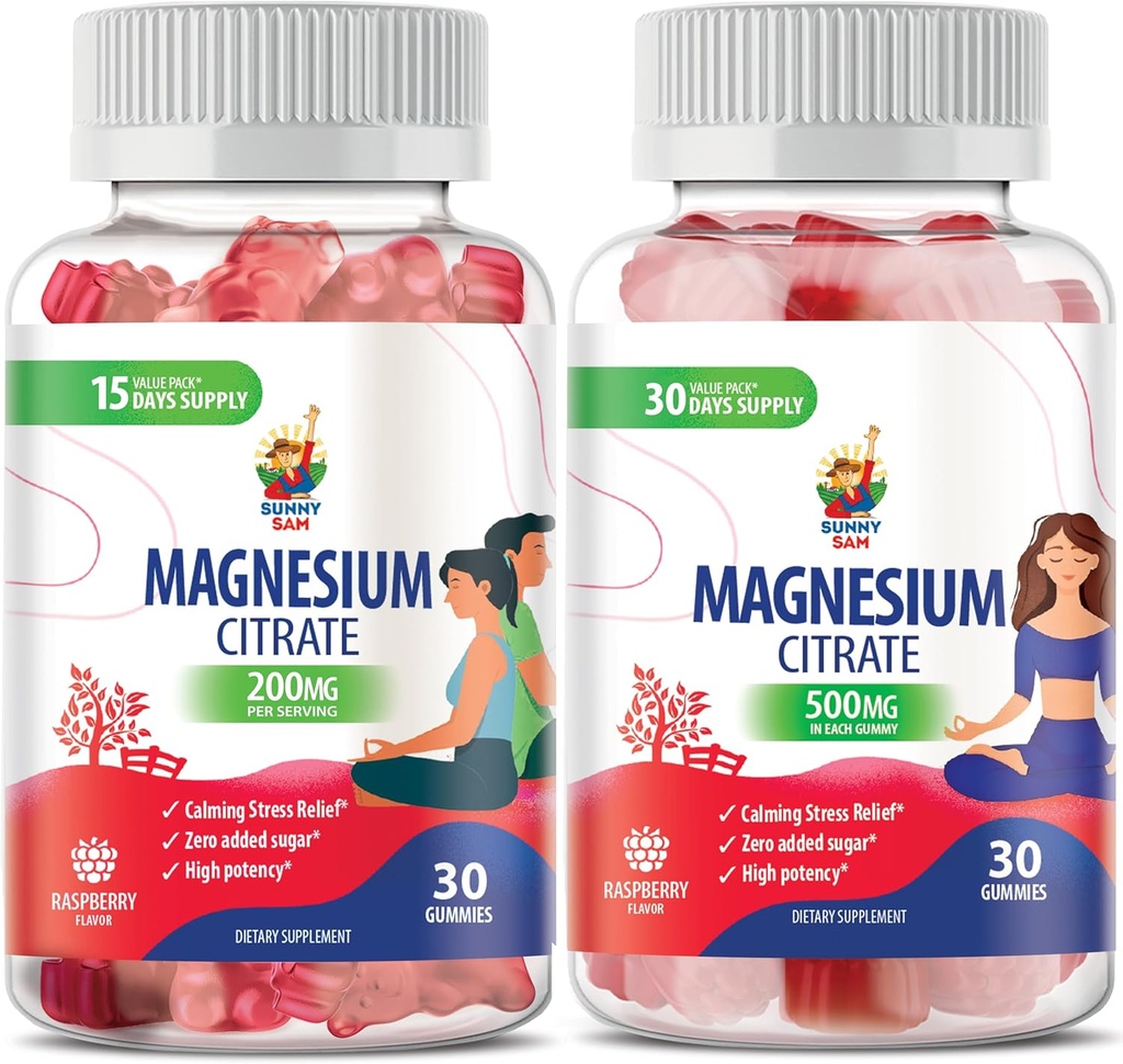 Magnesium Gummier for voksne - 500mg og Magnesium Gummier for voksne - 100mg. Rolig Magnesium Tyg - Magnesium Citrate Chewable Supplement for Mood & Muscle Support