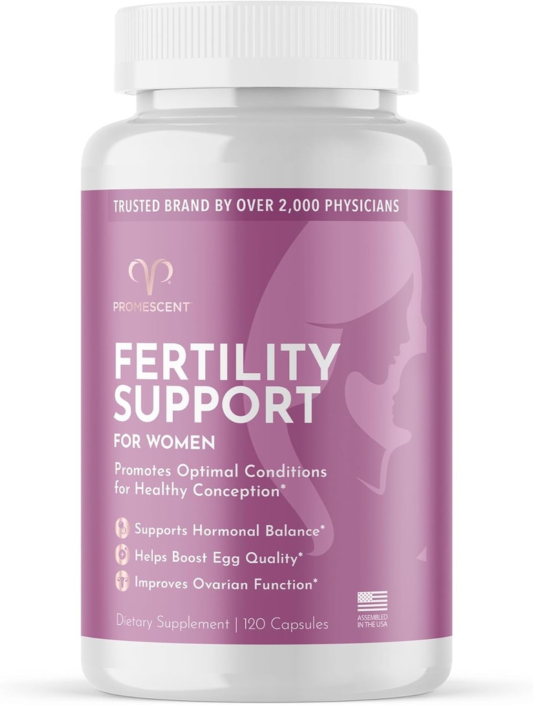 Promescent Fertility Supplement for Women with Prenatal Vitamins – Folic Acid, Iron, Vitamin C/D/B6/B12, Zinc, Selenium & Ashwagandha to Support Healthy Ovulation Conception & Pregnancy, 120 Capsules