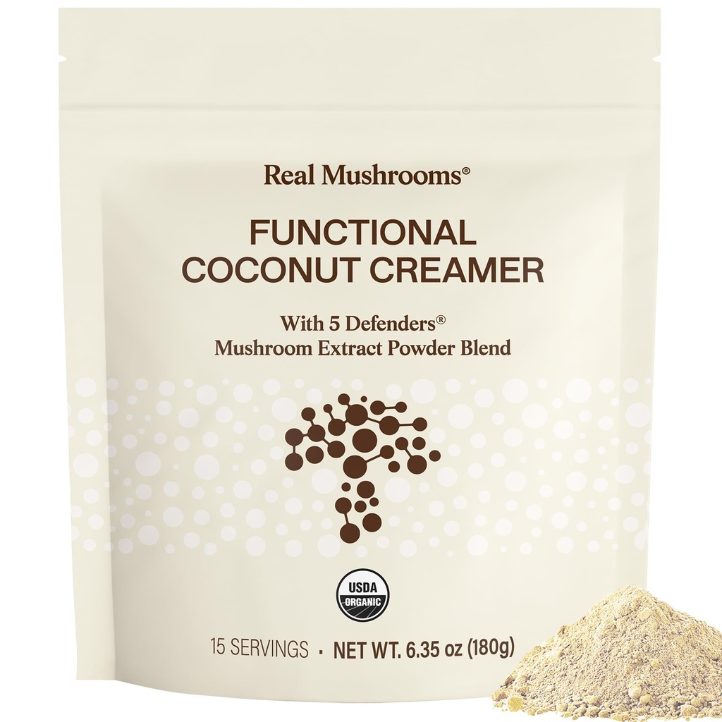 Ægte svampe Funktionel Coconut Creamer med Reishi, Lucuma & Ceylon Cinnamel - Økologisk, Dairy- Free - Vegansk Coffee Creamer til Smoothies & Drinks - 90 Servere Økologisk Cream Kokokosnød Pulver