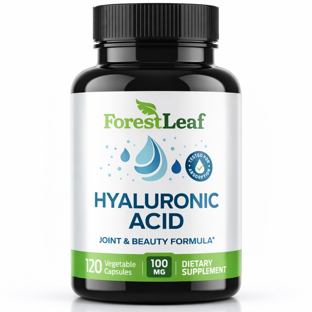 ForestLeaf Hyaluronsyre Kosttilskud: 124; 100mg High Bioavailable Dietary Hyaluronsyre: Pulver Kapsler + 50mg VIT C: 124; Understøtter Skin Hydration, Fælles Smøremidler, Anti- Aging, Hår & Nails: 124; 120 Caps