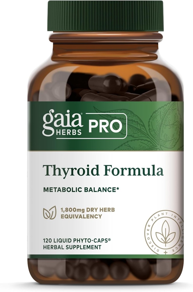 Gaia urter Pro Thyroid Formel - Understøtter hjerte-kar-kar-og metaboliske sundhed - med Ashwagandha Root, Schisandra Berry, Kelp & Brown Seaweed - Vegan & Gluten- Free - 120 flydende Phyto- Caps (60 Servere)