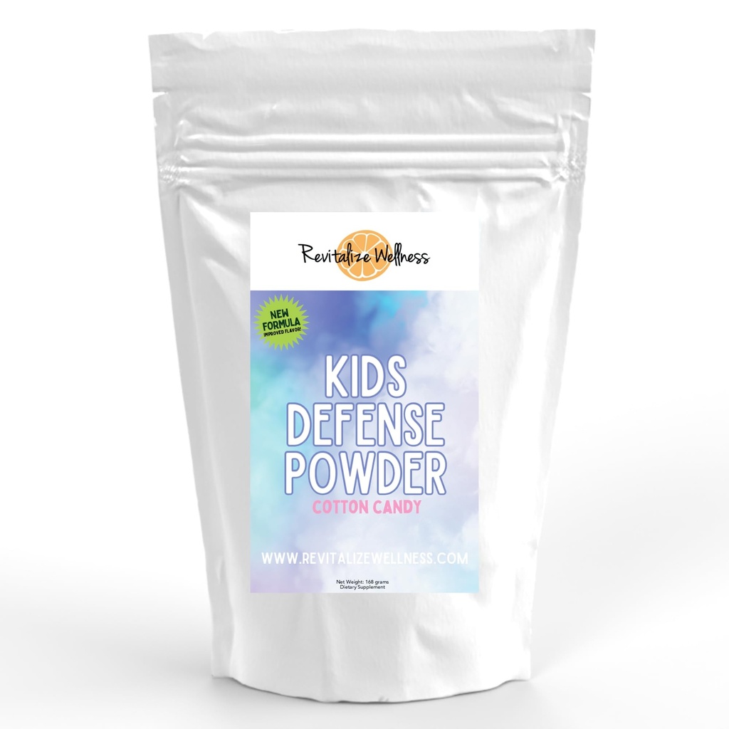 Kids Defense Powder 124; New Formel, Forbedret Flavor 124; Orthomolekulær dosis på 1000 mg C vitamin og 250 mg B3 124; Pure, Corn Free, & GMO- Free; Cotton Candy Flavor 124; 120 Servering