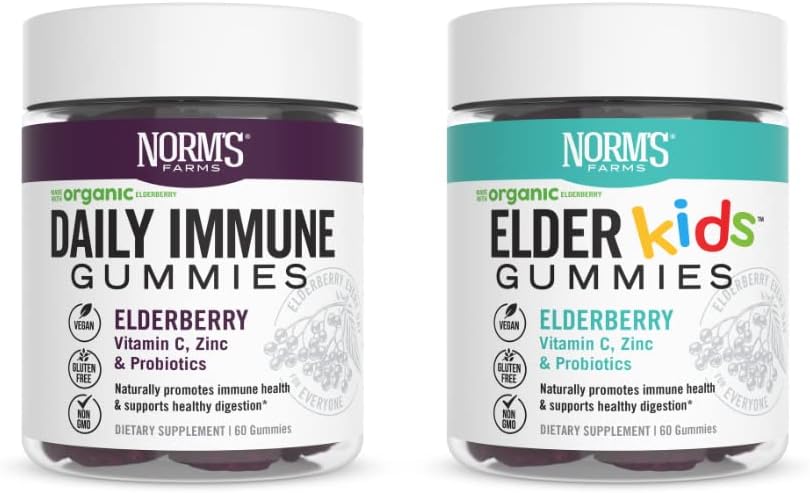 Norm 's Farms Daily immun and ElderKids Elderberry Gummies - Vitamin C, Zink & Probiotika - Vegan, Gluten Free, Kosher, Non- GMO - 120 Gummies
