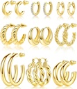 Adoyi 9 par guld Hoop øreringe sæt til kvinder Twisted Huggie Hoops øreringe 14K 18K guld forgyldt til piger Valentines mors dag fødselsdagsgaver Letvægt